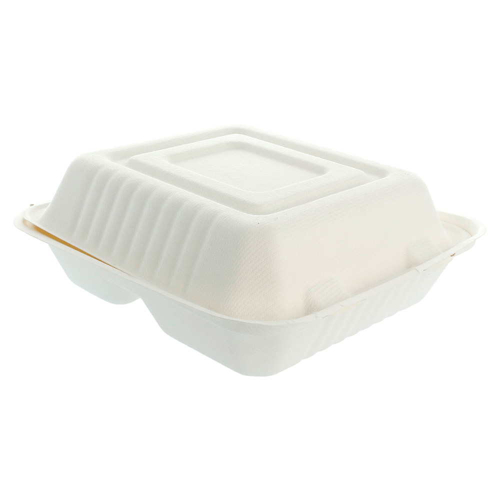 Medium Boxen 3 Fächer Bionic 800 Ml 20X20X7,5 Cm Weiss Bagasse (200 Einheit) - Code 212.81